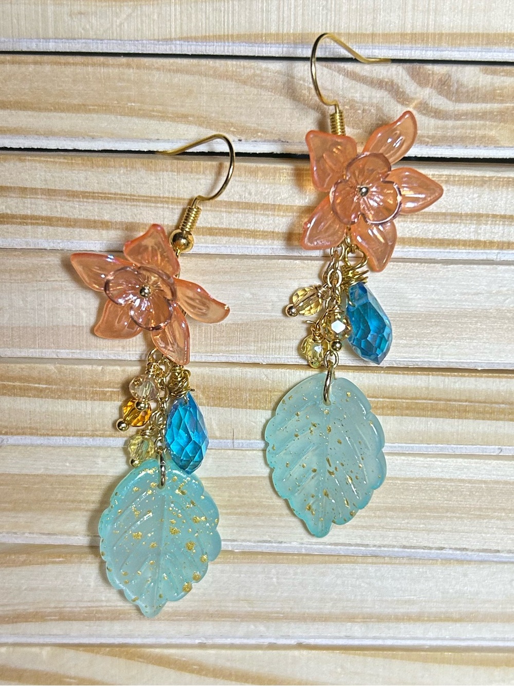 3/$25 Floral & Leaf Dangle Earrings in Peach and Teal